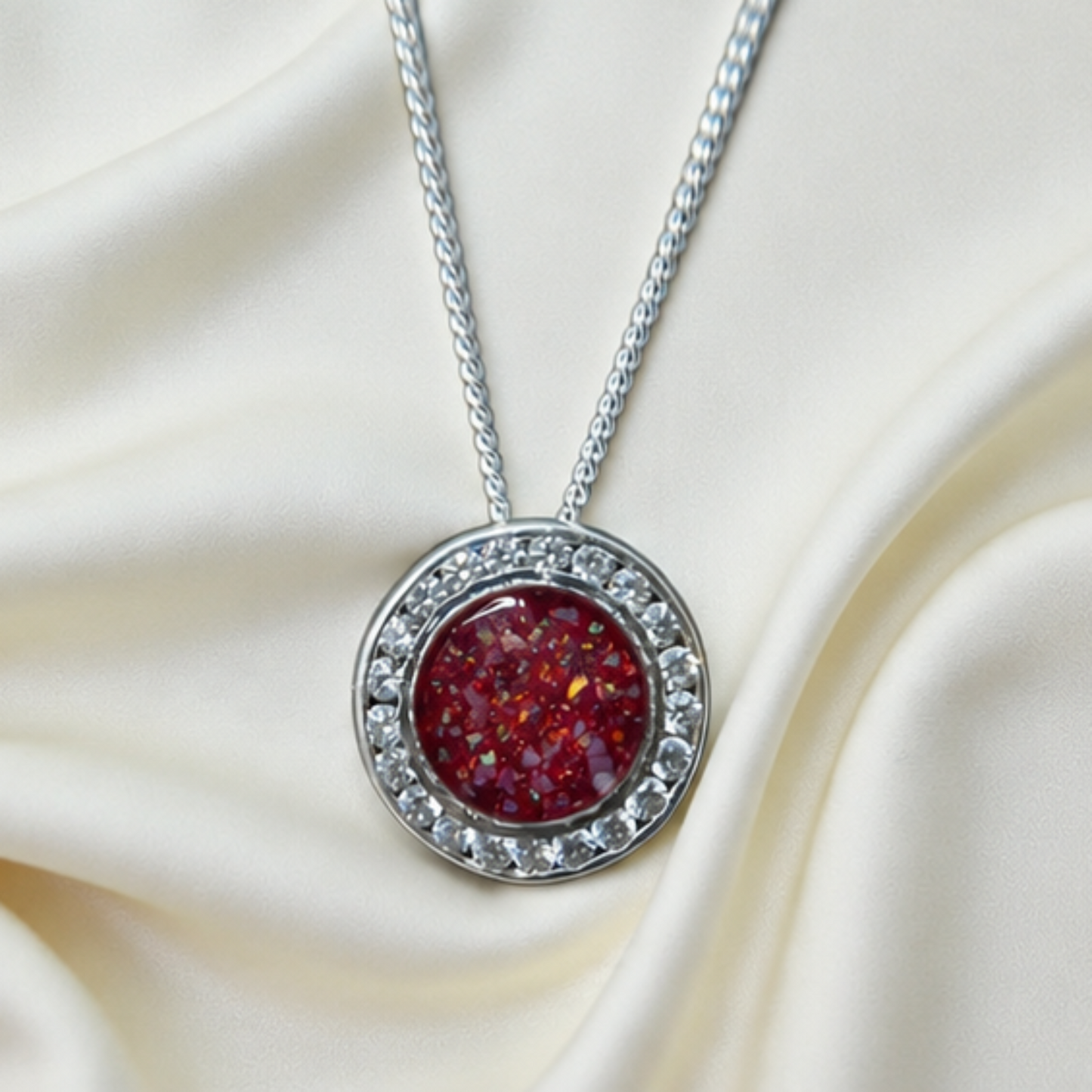 Keepsake Memorial  Silver Ladies Sparkling Round Ashes Pendant - Alderan