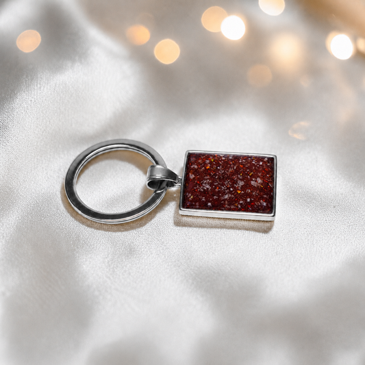 Stainless steel always with me keyring in ruby red, handcrafted in Lancashire, UK - by Keepsake Memorial Jewellery