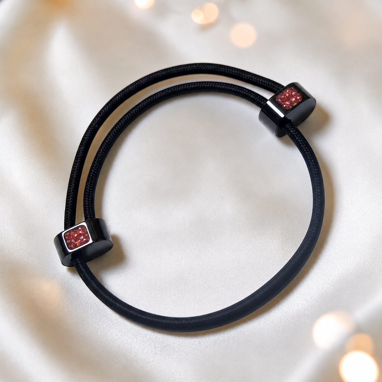 Ruby red Atlas men's stainless steel and cord memorial bracelet , handcrafted in Lancashire UK by Keepsake Memorial Jewellery