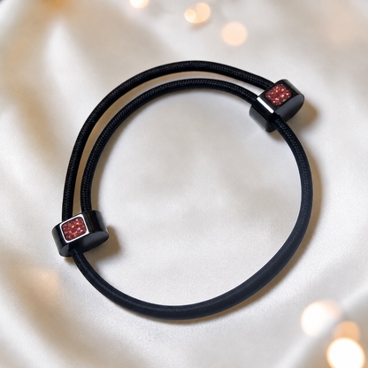Ruby red Atlas men's stainless steel and cord memorial bracelet , handcrafted in Lancashire UK by Keepsake Memorial Jewellery