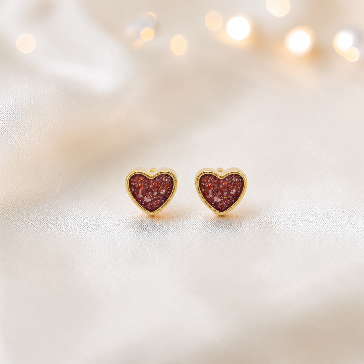 Ruby Red Eve 9ct gold heart earrings, handcrafted in Lancashire, UK – by Keepsake Memorial Jewellery