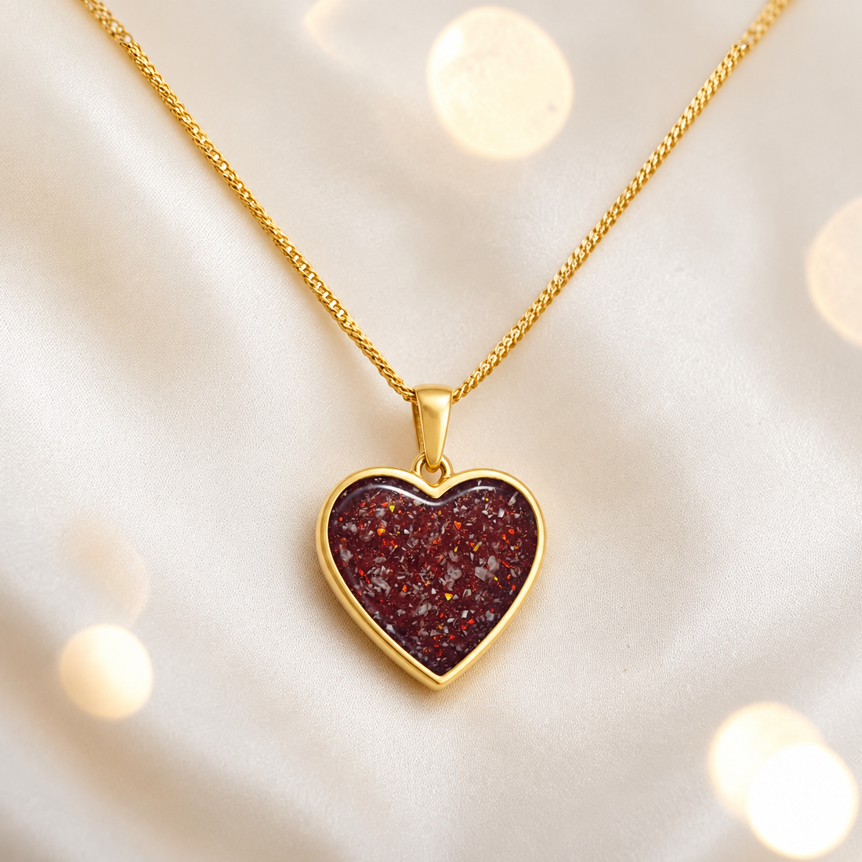 Ruby Red Golden heart 9ct gold pendant, handcrafted in Lancashire UK – by Keepsake Memorial Jewellery