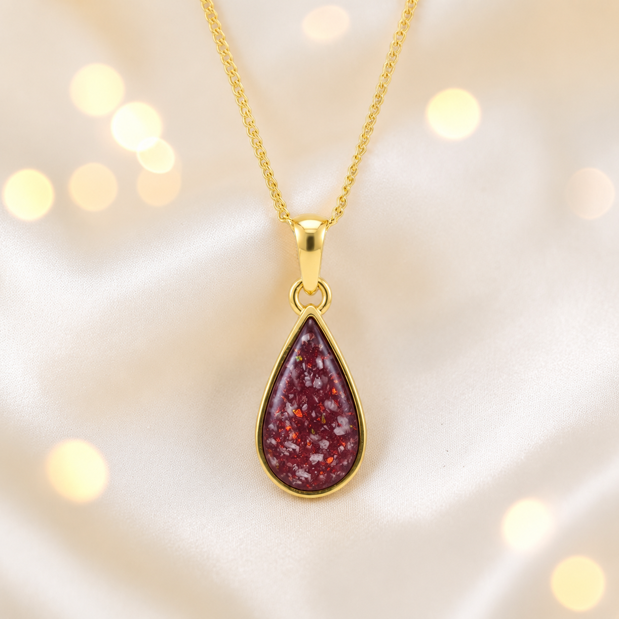 Ruby Red Golden Light 9ct gold pendant, handcrafted in Lancashire UK – by Keepsake Memorial Jewellery