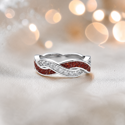 Keepsake Memorial silver Grace and ring, in ruby red, handcrafted in Lancashire, UK