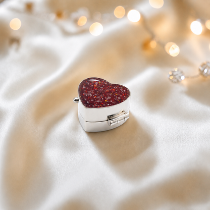 Sterling silver ashes heart trinket box in ruby red, handcrafted in Lancashire, UK - by Keepsake Memorial Jewellery