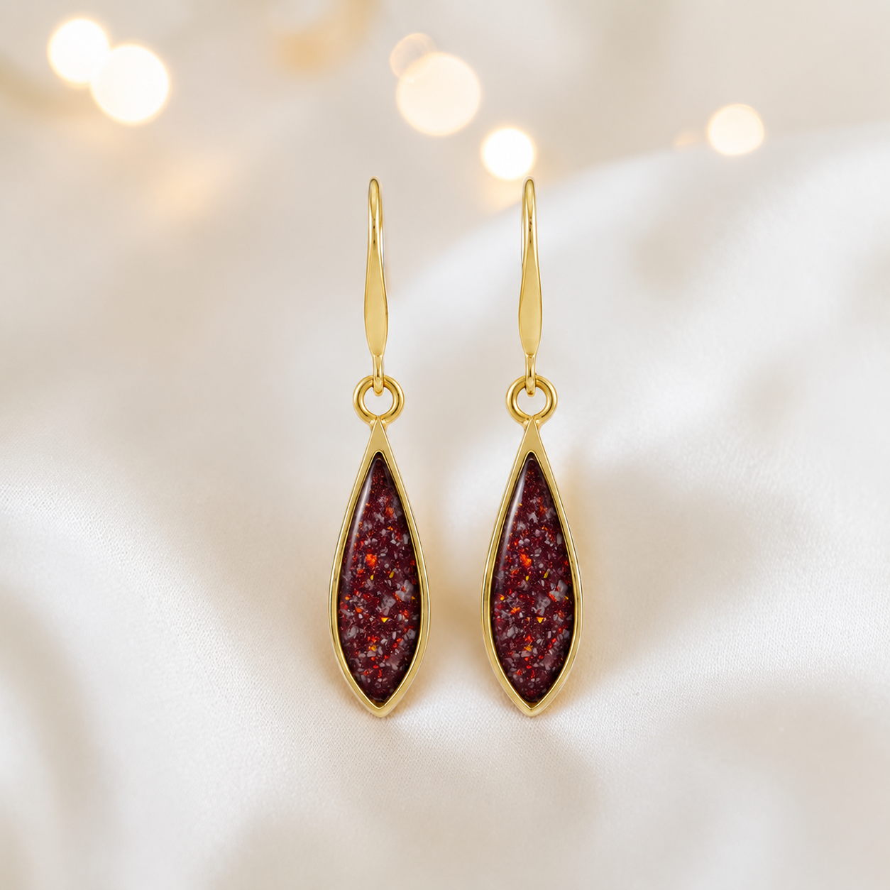Ruby Red Luz 9ct gold tear drop earrings, handcrafted in Lancashire, UK – by Keepsake Memorial Jewellery