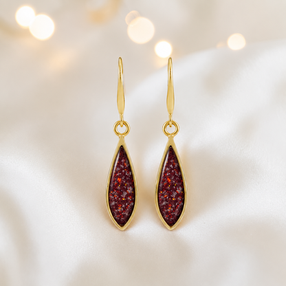 Ruby Red Luz 9ct gold tear drop earrings, handcrafted in Lancashire, UK – by Keepsake Memorial Jewellery