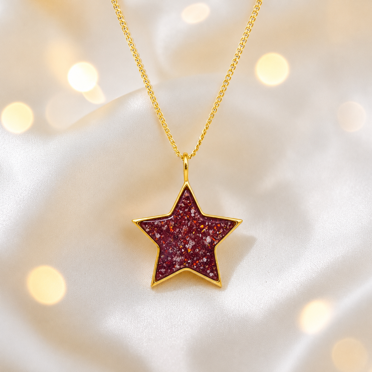 Ruby Red Merak Star 9ct gold pendant, handcrafted in Lancashire UK – by Keepsake Memorial Jewellery