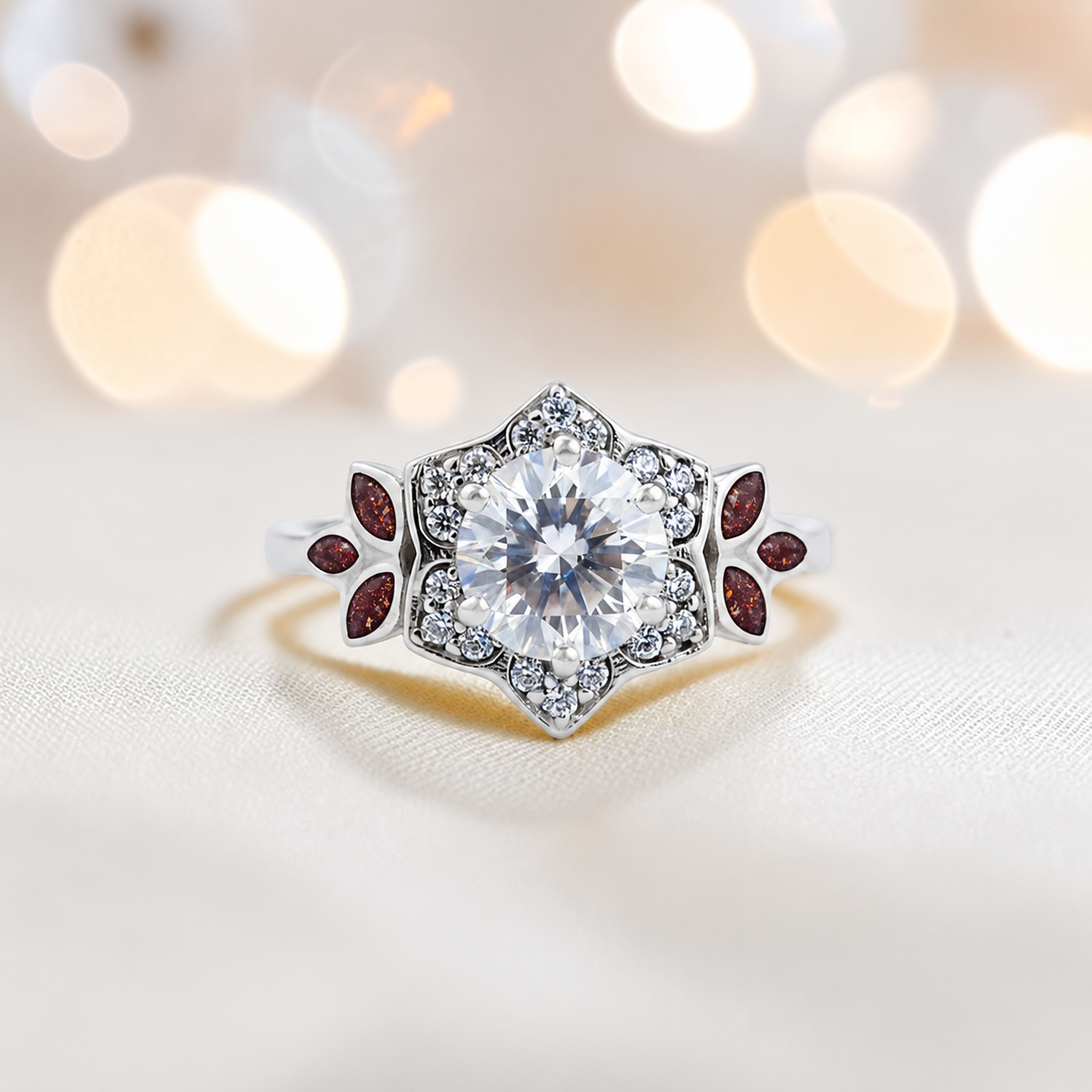 Keepsake Memorial Silver Olivia Ashes Ring in ruby red - Handcrafted in the UK