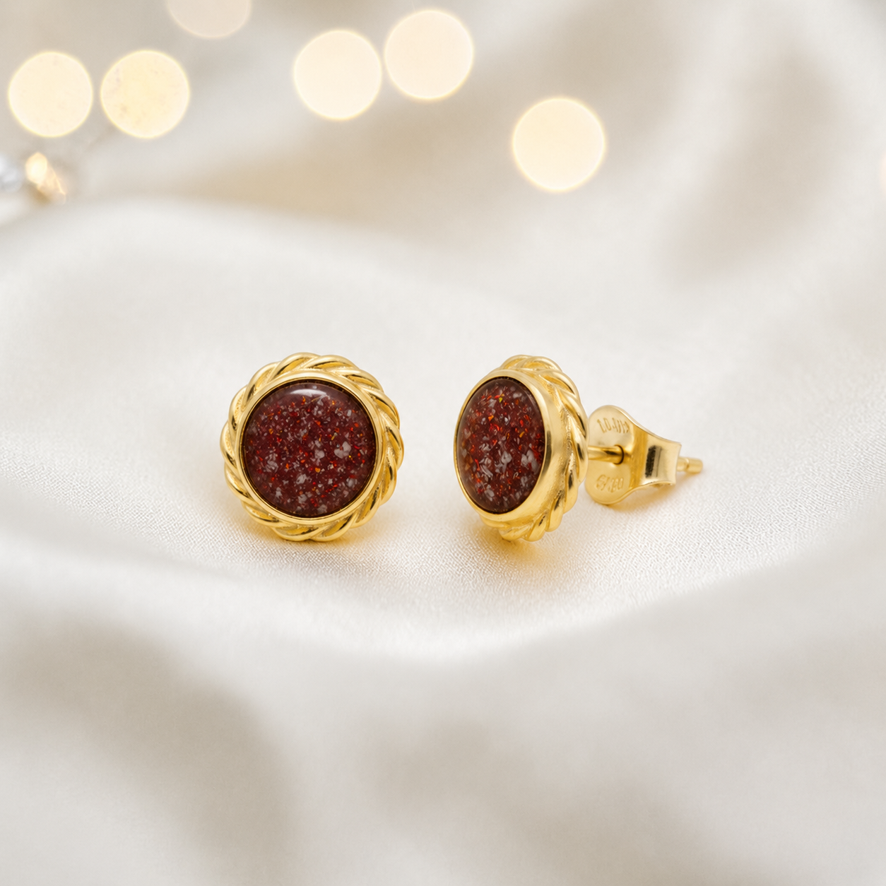 Ruby Red Tala 9ct gold flower earrings, handcrafted in Lancashire, UK – by Keepsake Memorial Jewellery