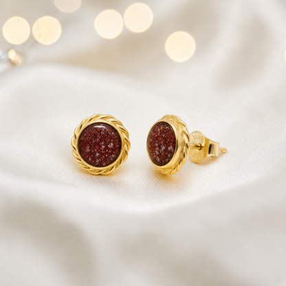 Ruby Red Tala 9ct gold flower earrings, handcrafted in Lancashire, UK – by Keepsake Memorial Jewellery