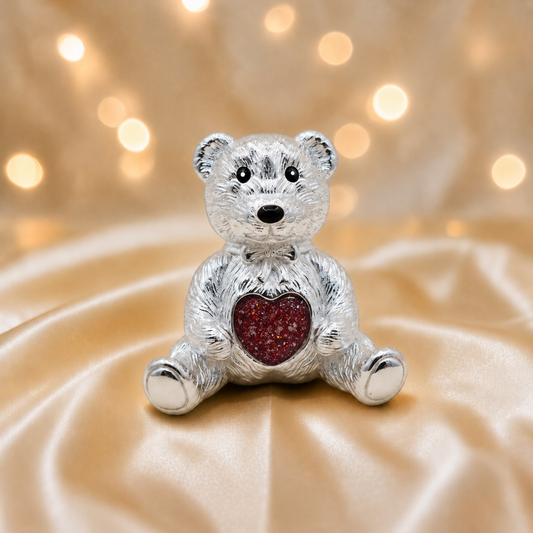 Stainless steel ted memorial bear,  in ruby red, handcrafted in Lancashire UK - by Keepsake Memorial Jewellery