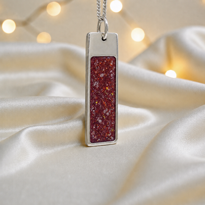 Ruby Red Valour men's sterling silver memorial pendant, handcrafted in Lancashire UK by Keepsake Memorial Jewellery