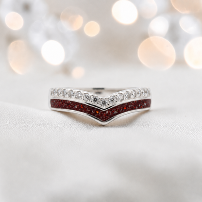 Keepsake Memorial Silver Sophia Ashes Ring in ruby red - Handcrafted in the UK