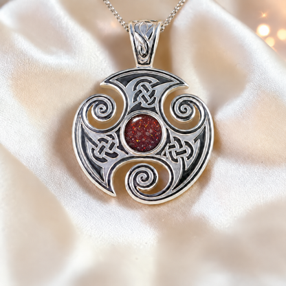 Ruby Red Keepsake Memorial Silver Viking Ashes Pendant in sterling silver 925, 32mm x 24mm