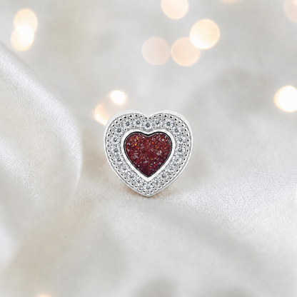 Ruby red sterling silver whispers of love  ashes memorial charm, handcrafted in Lancashire by keepsake memorial