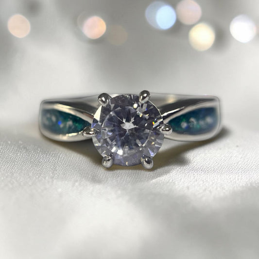 stainless steel solitaire ashes ring, handcrafted in uk