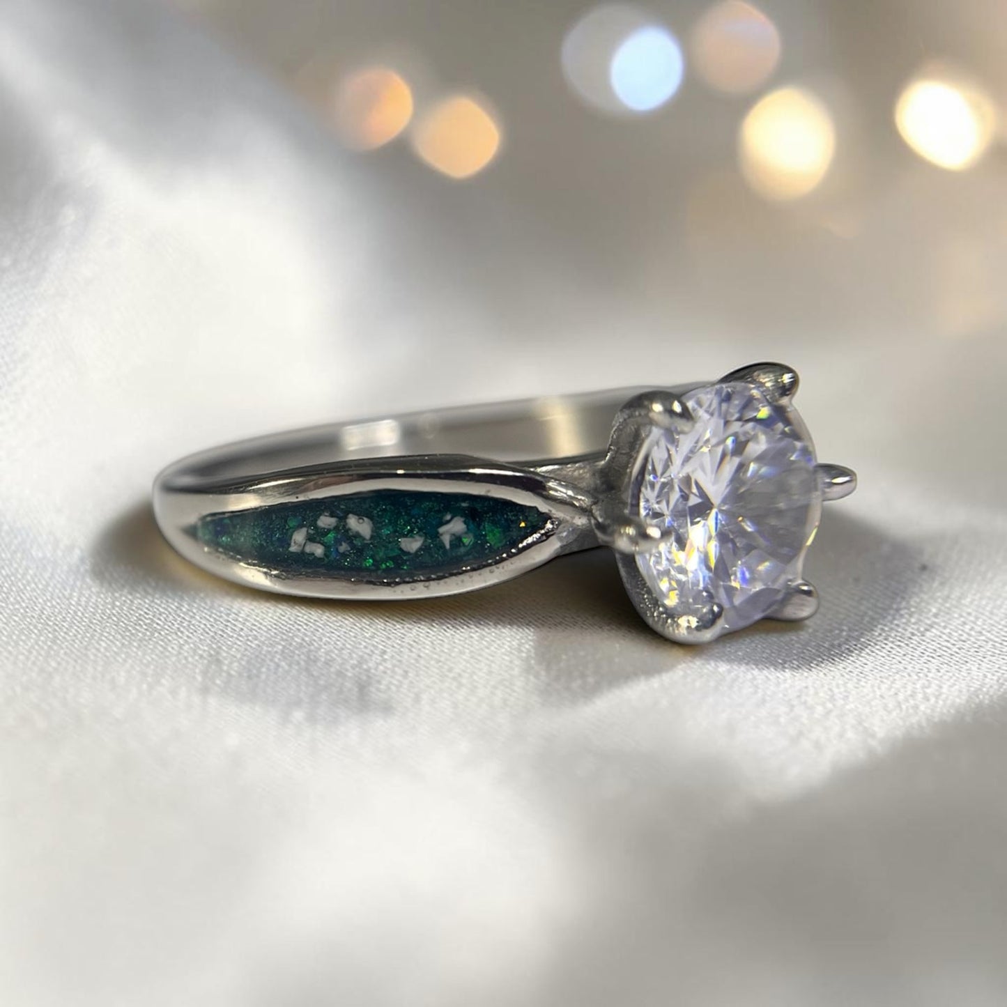stainless steel solitaire ashes memorial ring, handcrafted in the uk