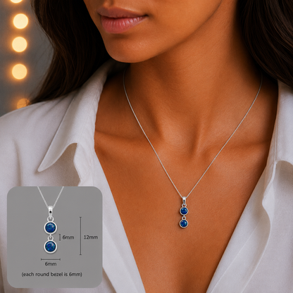 Sadr two stone memorial pendant in sapphire glow, handcrafted in Lancashire UK - by Keepsake Memorial Jewellery