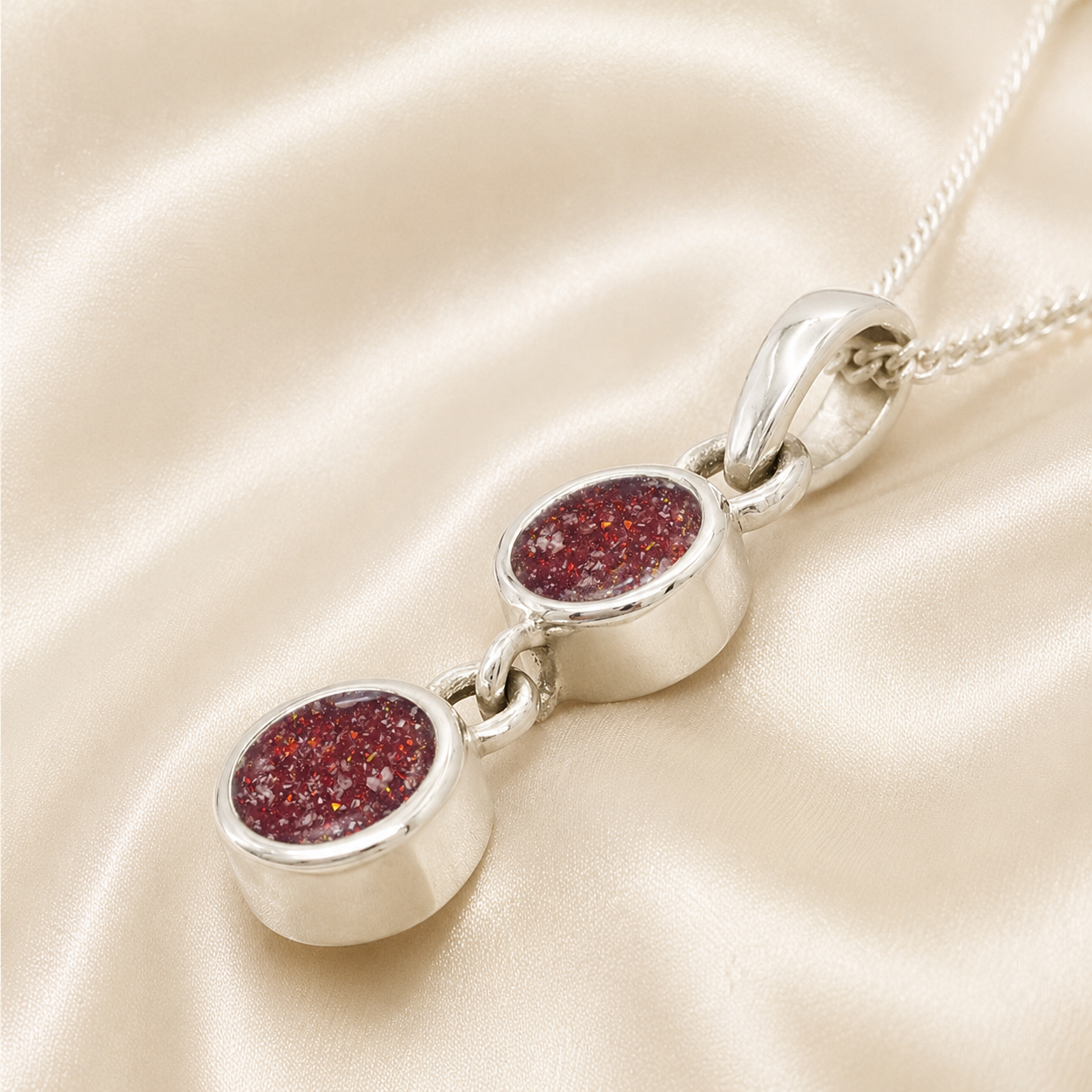 Sadr two stone memorial pendant in ruby red, handcrafted in Lancashire UK - by Keepsake Memorial Jewellery