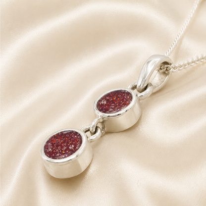 Sadr two stone memorial pendant in ruby red, handcrafted in Lancashire UK - by Keepsake Memorial Jewellery