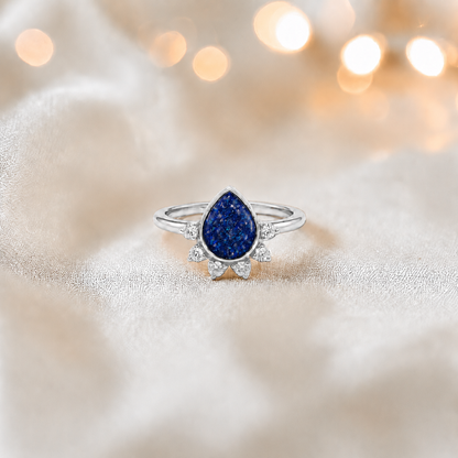 Keepsake Memorial Silver Eternelle Ashes Ring in Sapphire Glow  - Handcrafted in the UK