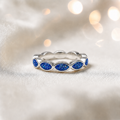 Keepsake Memorial Silver Amara Ashes Ring in Sapphire Glow - Handcrafted in the UK
