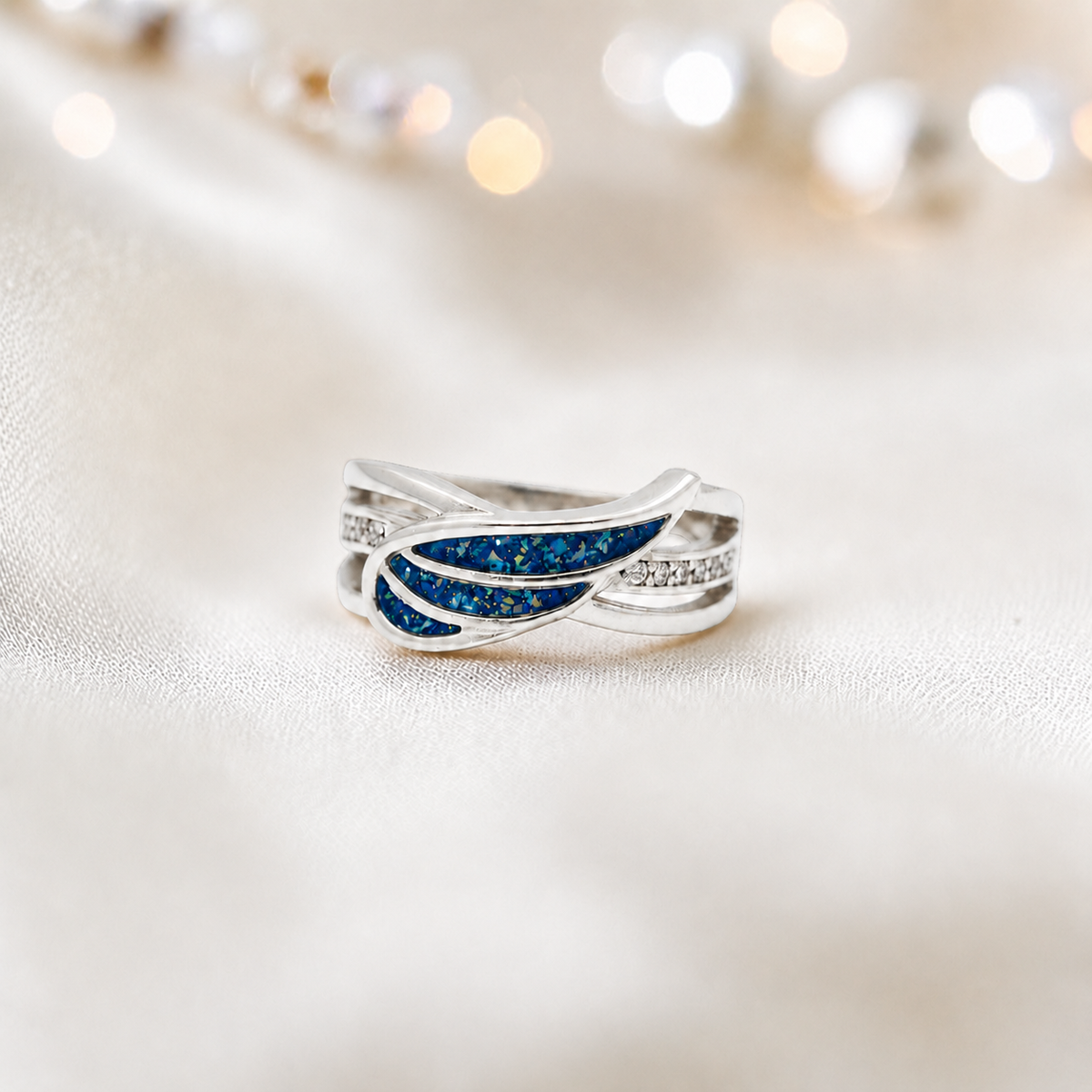 Keepsake Memorial Silver Angelica Ashes Ring in Sapphire Glow - Handcrafted in the UK