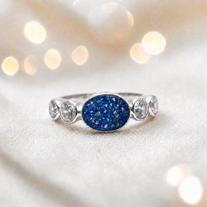 Keepsake Memorial Silver Arcadia Ashes Ring in Sapphire Glow  - Handcrafted in the UK