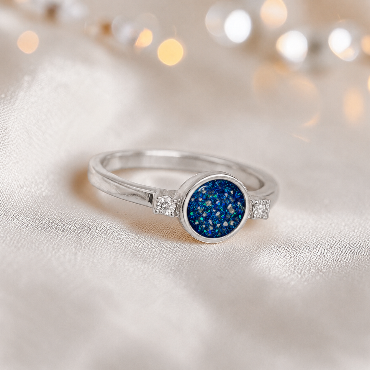 Keepsake Memorial Silver Azrael Ashes Ring in Sapphire Glow - Handcrafted in the UK