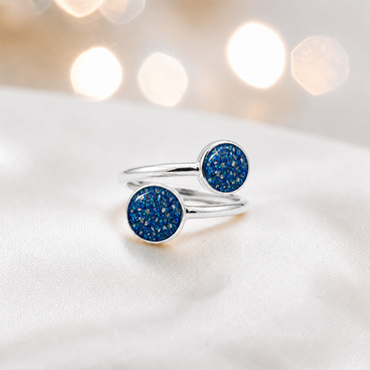 Keepsake Memorial Silver Elysia Ashes Ring in Sapphire Glow - Handcrafted in the UK