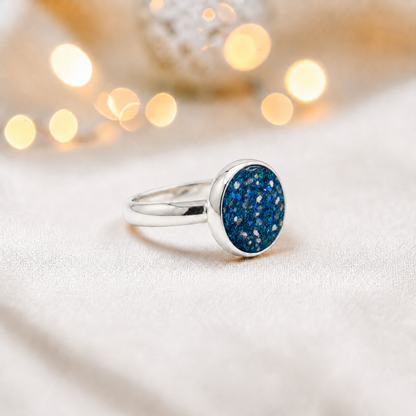 Keepsake Memorial Silver Gabrielle Ashes Ring in Sapphire Glow  - Handcrafted in the UK