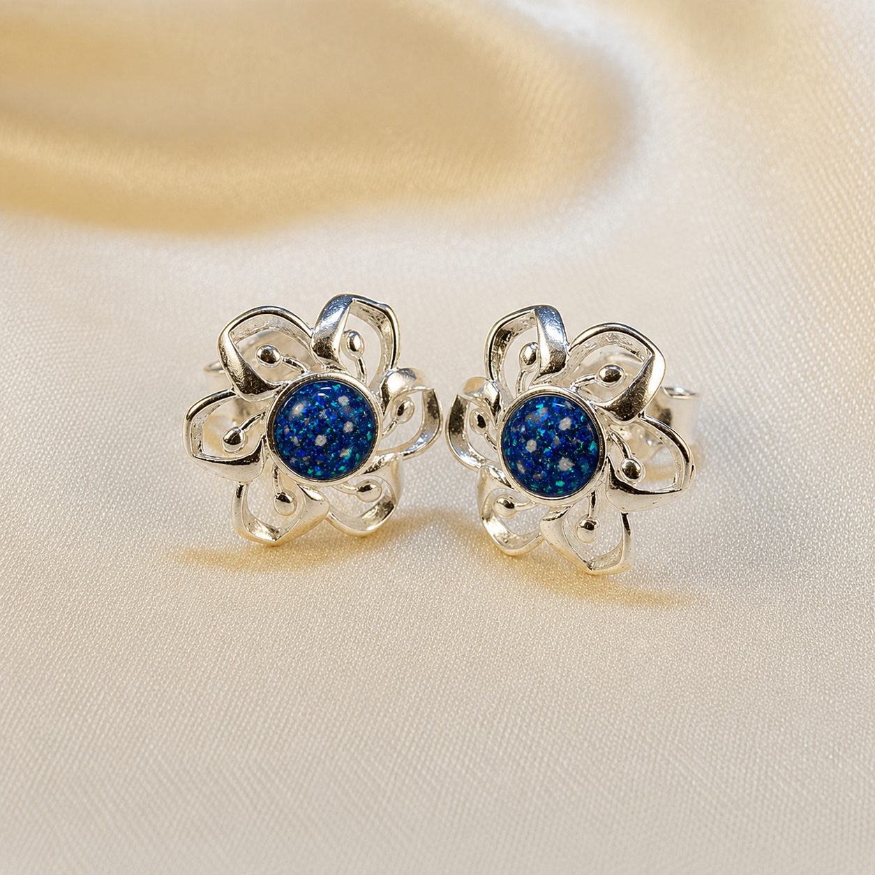 Keepsake Memorial Sterling Silver Ladies Ashes Earrings - Velour Flowers