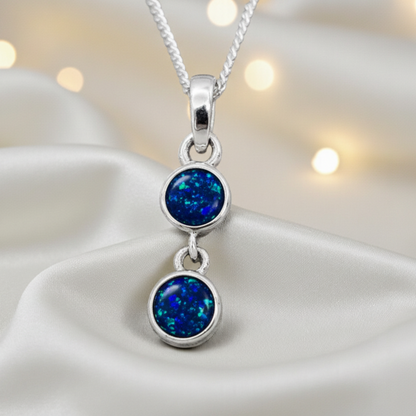 Sadr two stone memorial pendant in sapphire blue, handcrafted in Lancashire UK - by Keepsake Memorial Jewellery