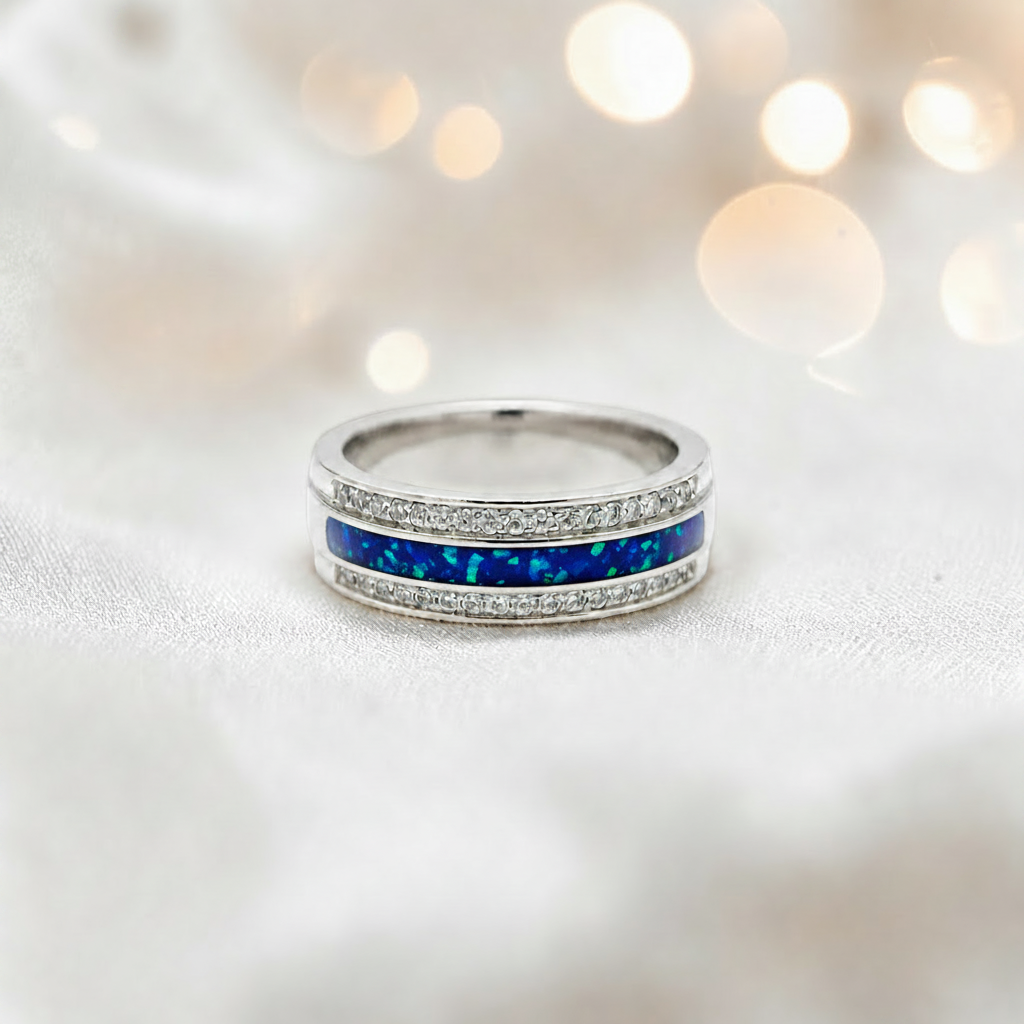 Keepsake Memorial Silver Evie Ashes Ring in Sapphire Glow - Handcrafted in the UK