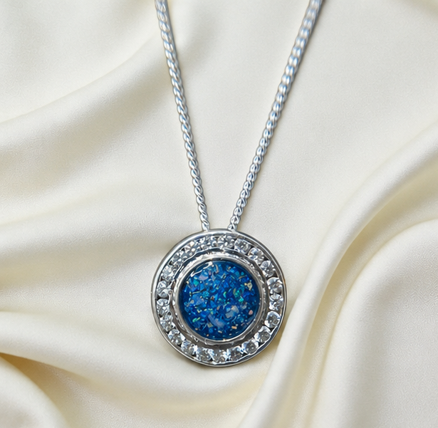 Keepsake Memorial  Silver Ladies Sparkling Round Ashes Pendant - Alderan