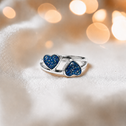 Keepsake Memorial alouette ashes ring, in sapphire glow, handcrafted in Lancashire, UK