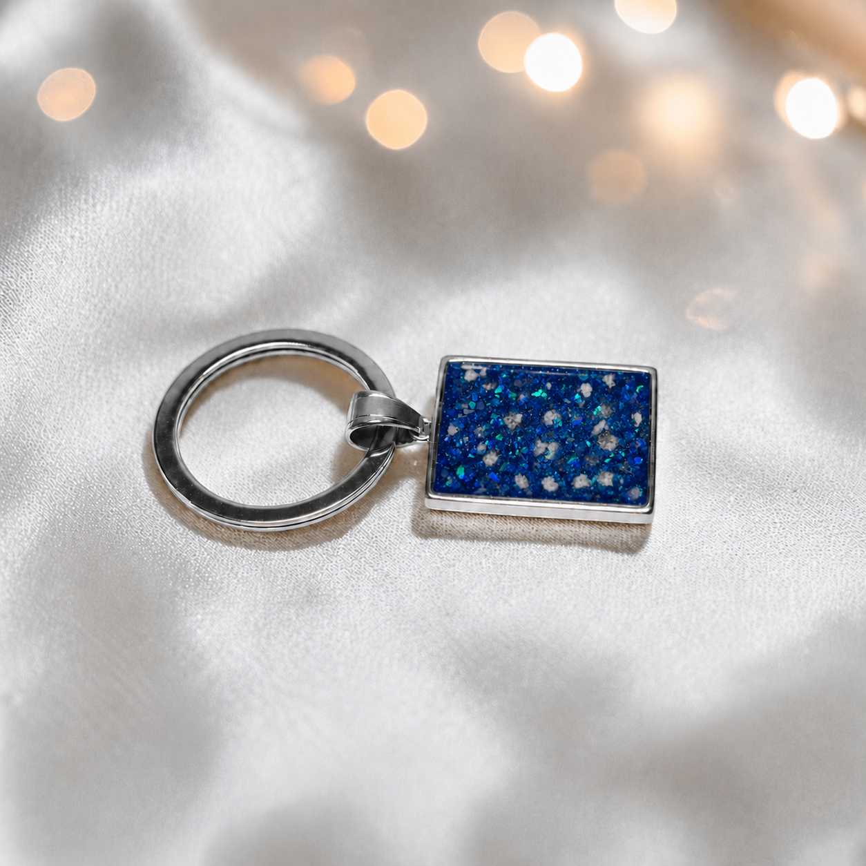 Stainless steel always with me keyring in sapphire glow, handcrafted in Lancashire, UK - by Keepsake Memorial Jewellery