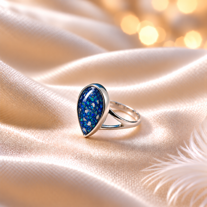 keepsake memorial silver teardrop ashes ring  Elizabeth, handcrafted in Lancashire