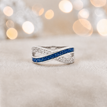 Keepsake Memorial Silver Elsie Ashes Ring in sapphire glow - Handcrafted in the UK