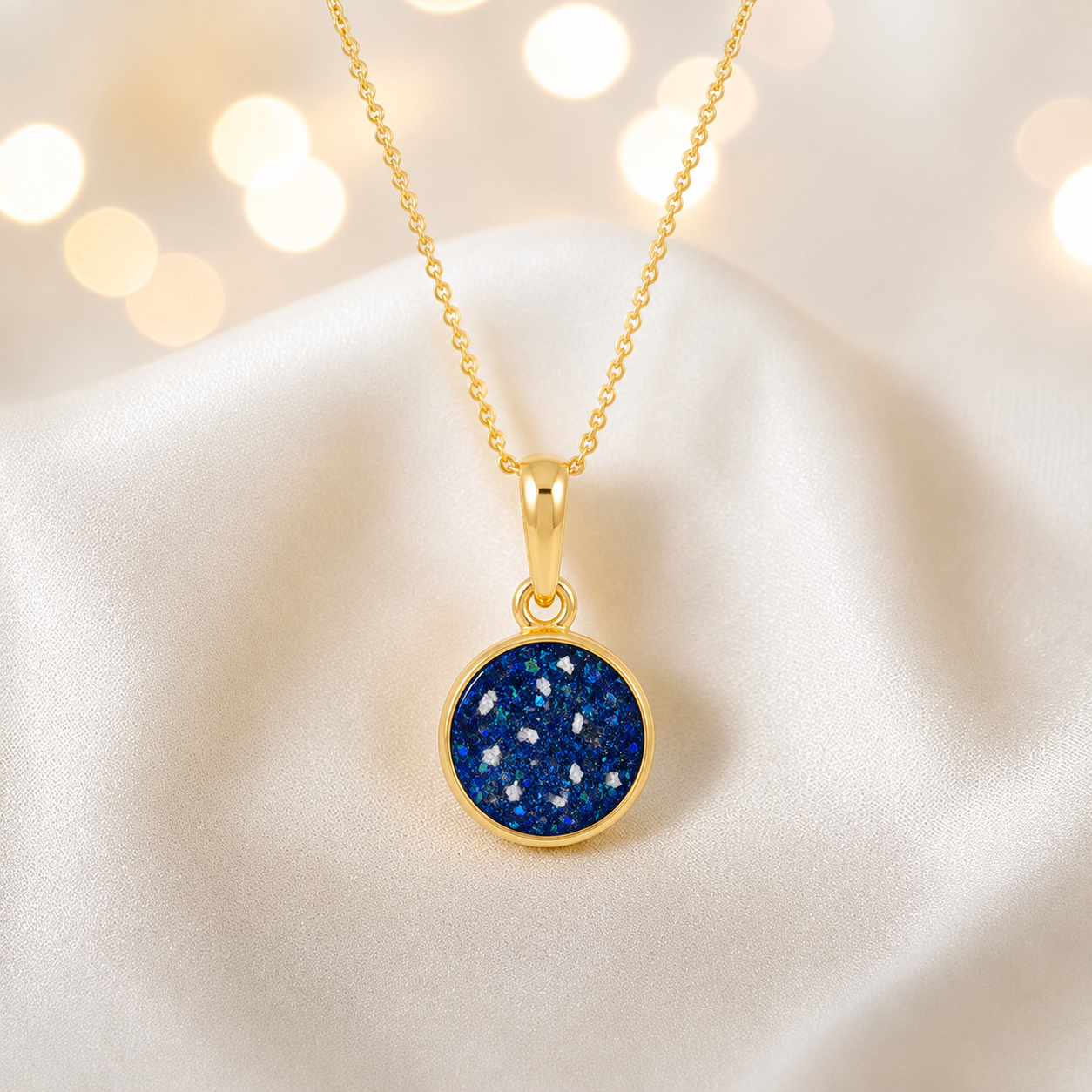 Sapphire Glow Eternal Gold 9ct gold pendant, handcrafted in Lancashire UK – by Keepsake Memorial Jewellery