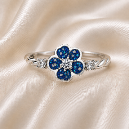 Sapphire blue Forget Me Not memorial ring in 925 sterling silver – Keepsake Memorial Jewellery