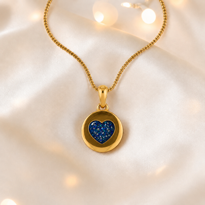 Sapphire Glow Dainty Heart 9ct gold pendant, handcrafted in Lancashire UK – by Keepsake Memorial Jewellery