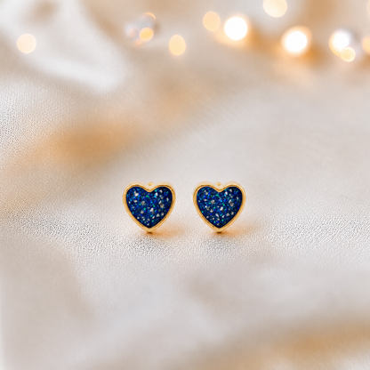 Sapphire Glow Eve 9ct gold heart earrings, handcrafted in Lancashire, UK – by Keepsake Memorial Jewellery