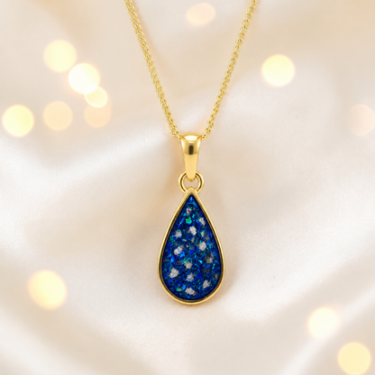 Sapphire glow Golden Light 9ct gold pendant, handcrafted in Lancashire UK – by Keepsake Memorial Jewellery