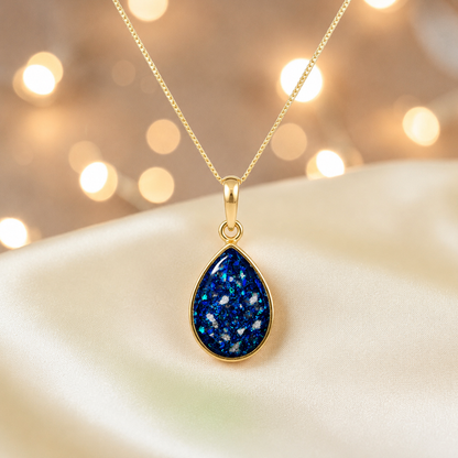 Sapphire glow Golden Whisper 9ct gold pendant, handcrafted in Lancashire UK – by Keepsake Memorial Jewellery