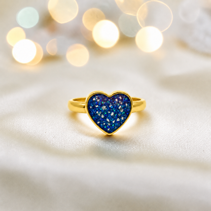 Sapphire Glow 9ct gold heart memorial ring, Juliette, handcrafted in Lancashire, UK – by Keepsake Memorial Jewellery