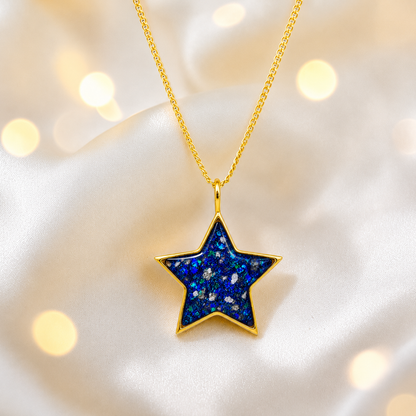 Sapphire Glow Merak Star 9ct gold pendant, handcrafted in Lancashire UK – by Keepsake Memorial Jewellery