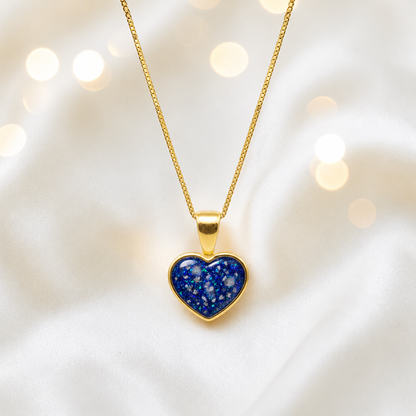 Sapphire glow Treasured  heart 9ct gold pendant, handcrafted in Lancashire UK – by Keepsake Memorial Jewellery
