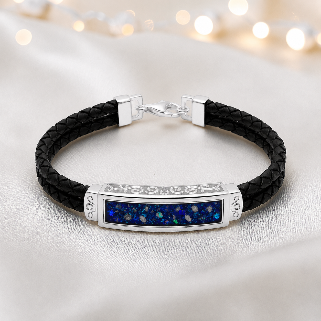 Sentinel men's sterling silver and leather memorial bracelet , handcrafted in Lancashire UK by Keepsake Memorial Jewellery